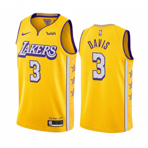 Men's Los Angeles Lakers #3 Anthony Davis Yellow NBA 2019 City Edition Stitched Jersey